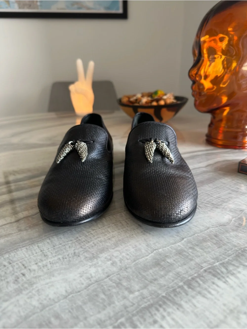 Giuseppe Zanotti Black Basketweave Leather Venetian Loafers